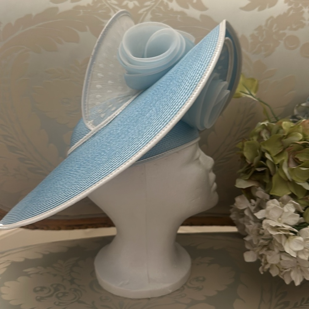 Gorgeous light blue summer church hat, Kentucky derby hat - Picture 6 of 13